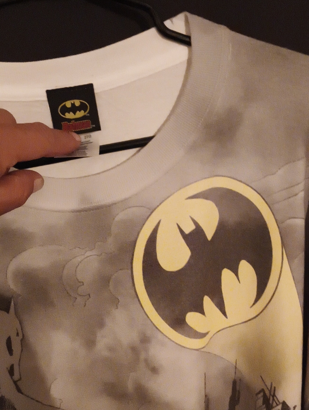 Jerzees White and Yellow Batman Bat-Signal Tee
